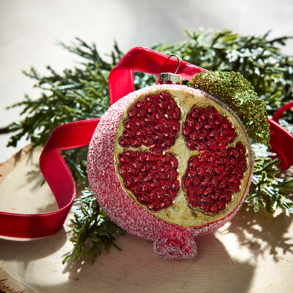 Glass Pomegranate Ornament – Dark Red