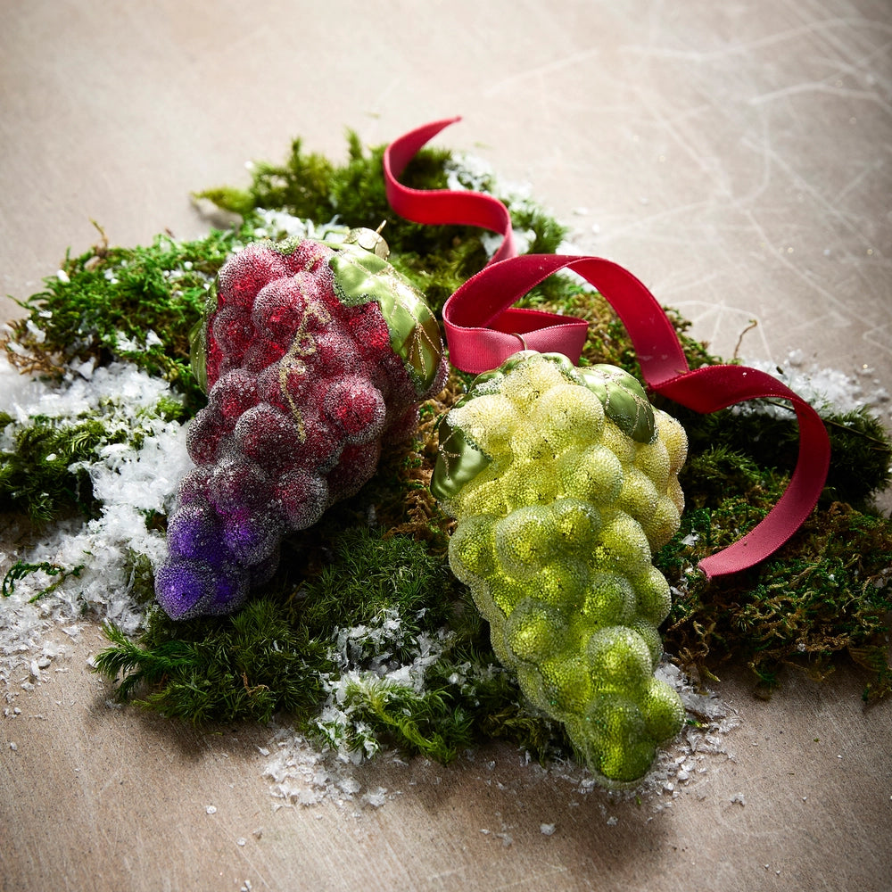 Glittered Glass Grape Ornaments – Set of 2
