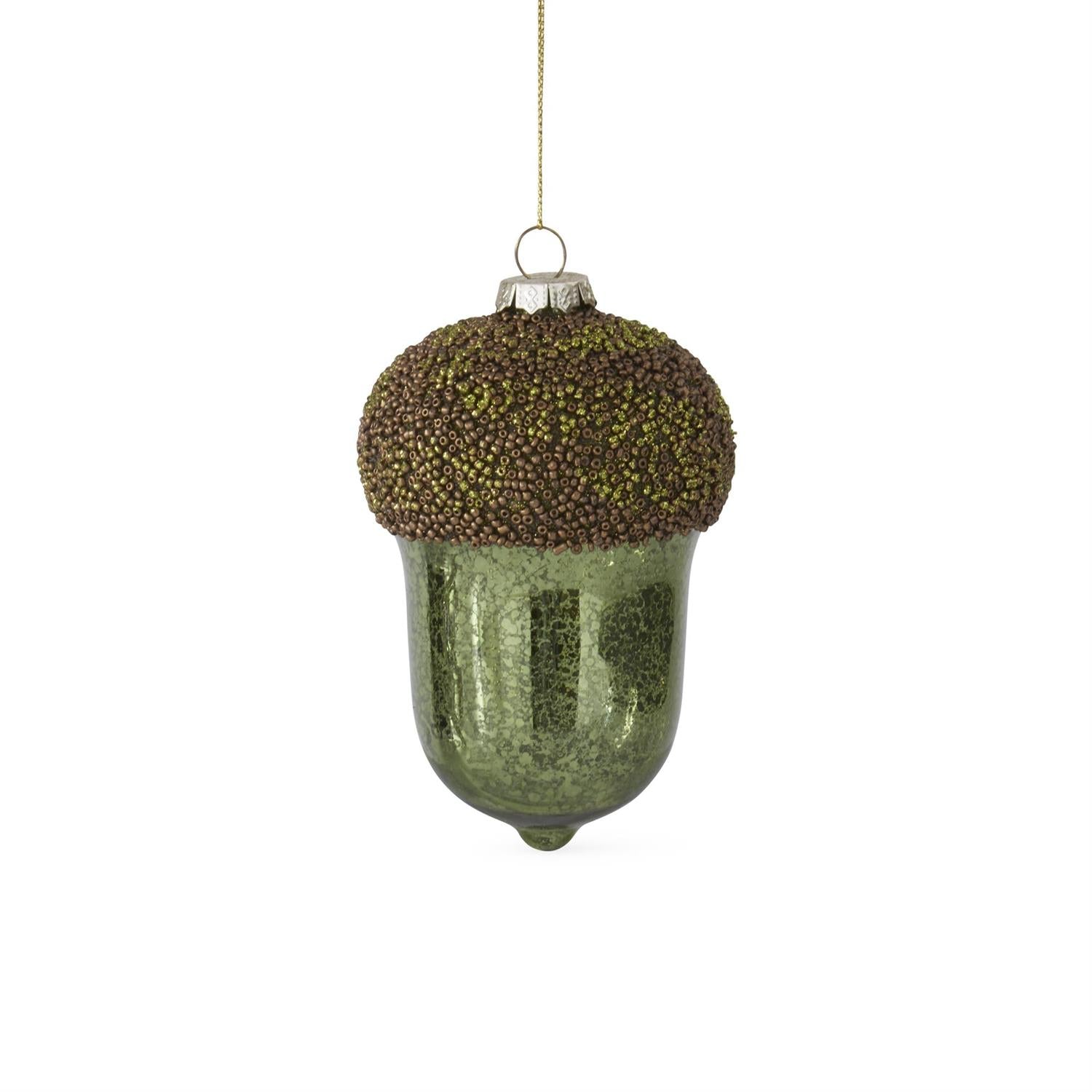 GREEN MERCURY GLASS ACORN ORNAMENT 5.5"