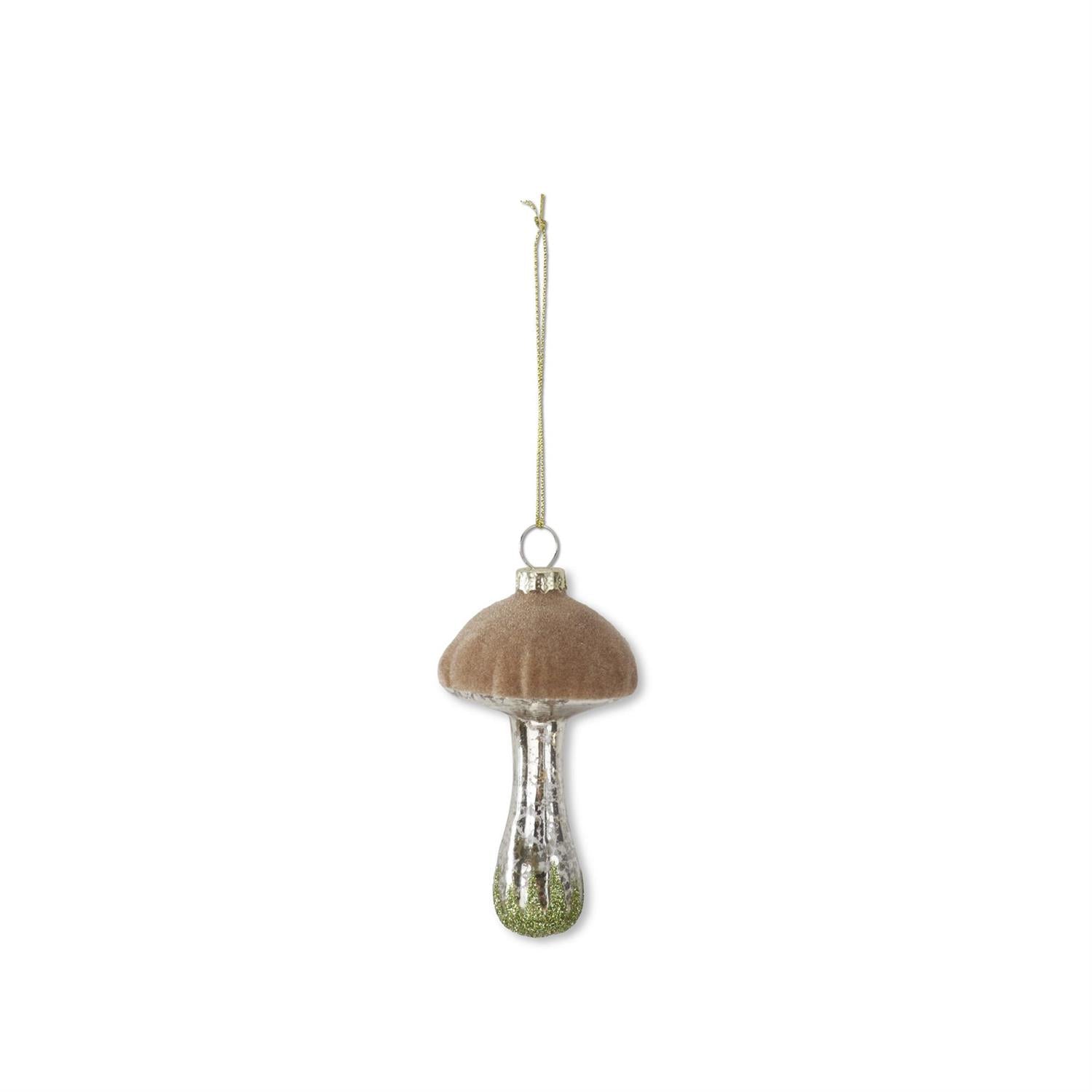 Flocked Top Blown Glass Mushroom Ornaments