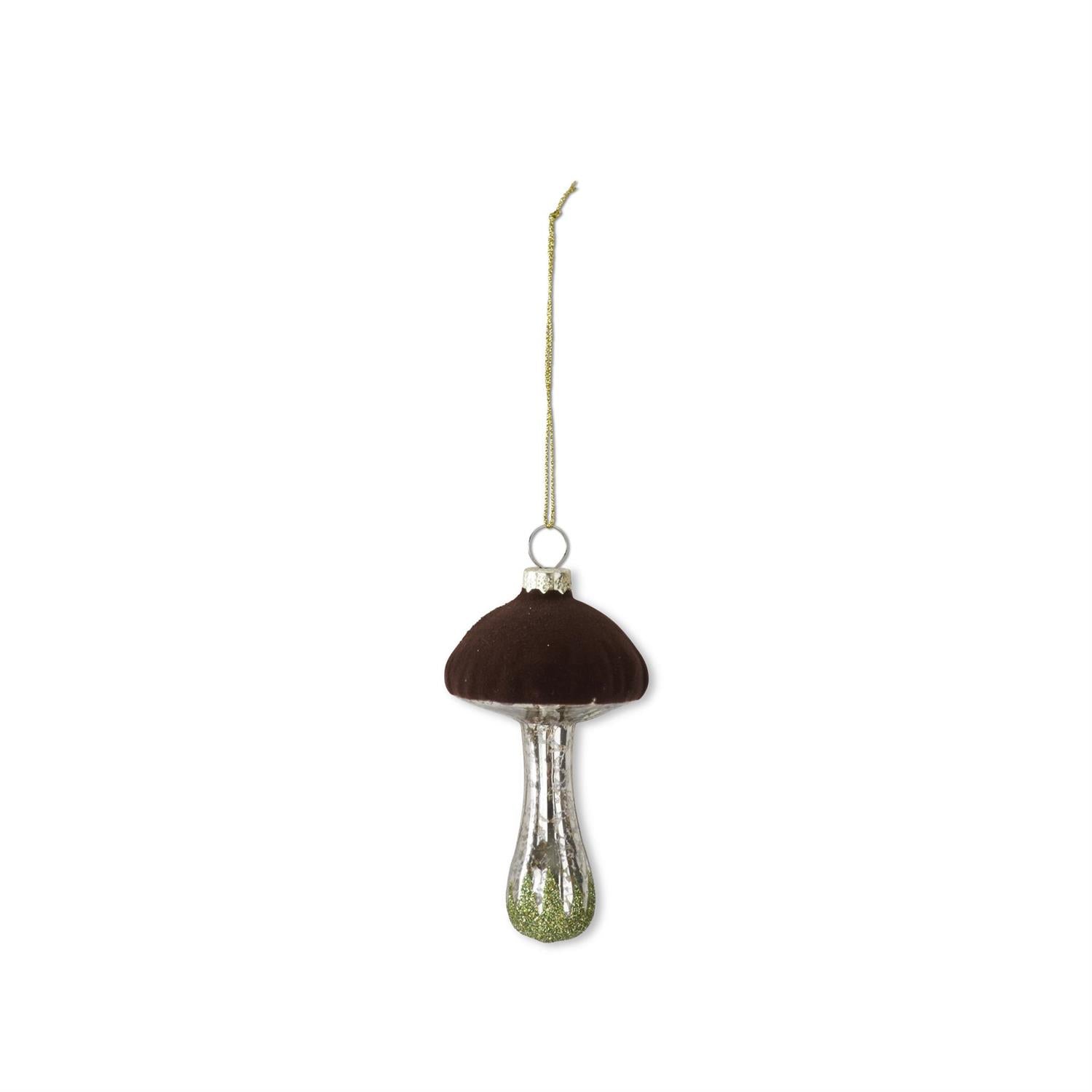 Flocked Top Blown Glass Mushroom Ornaments
