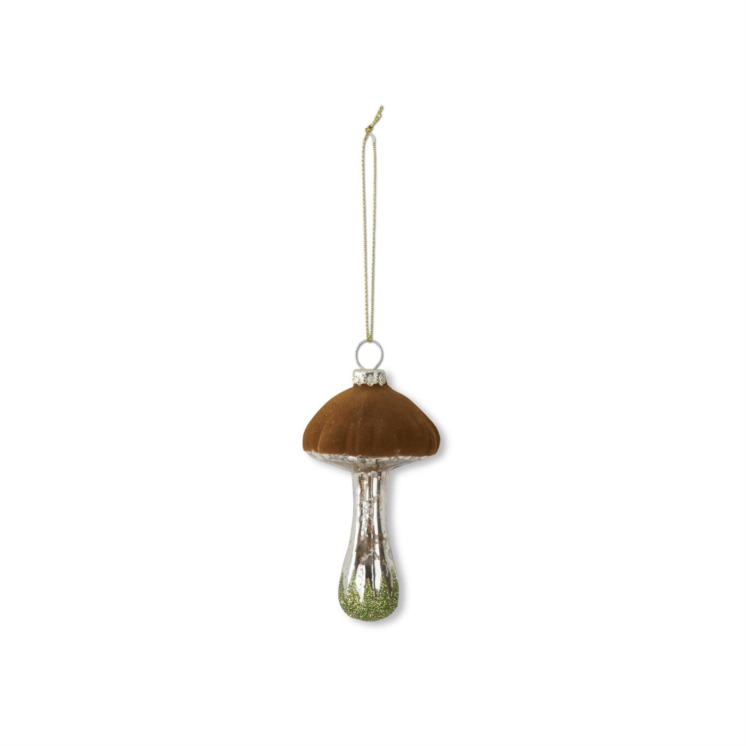 Flocked Top Blown Glass Mushroom Ornaments