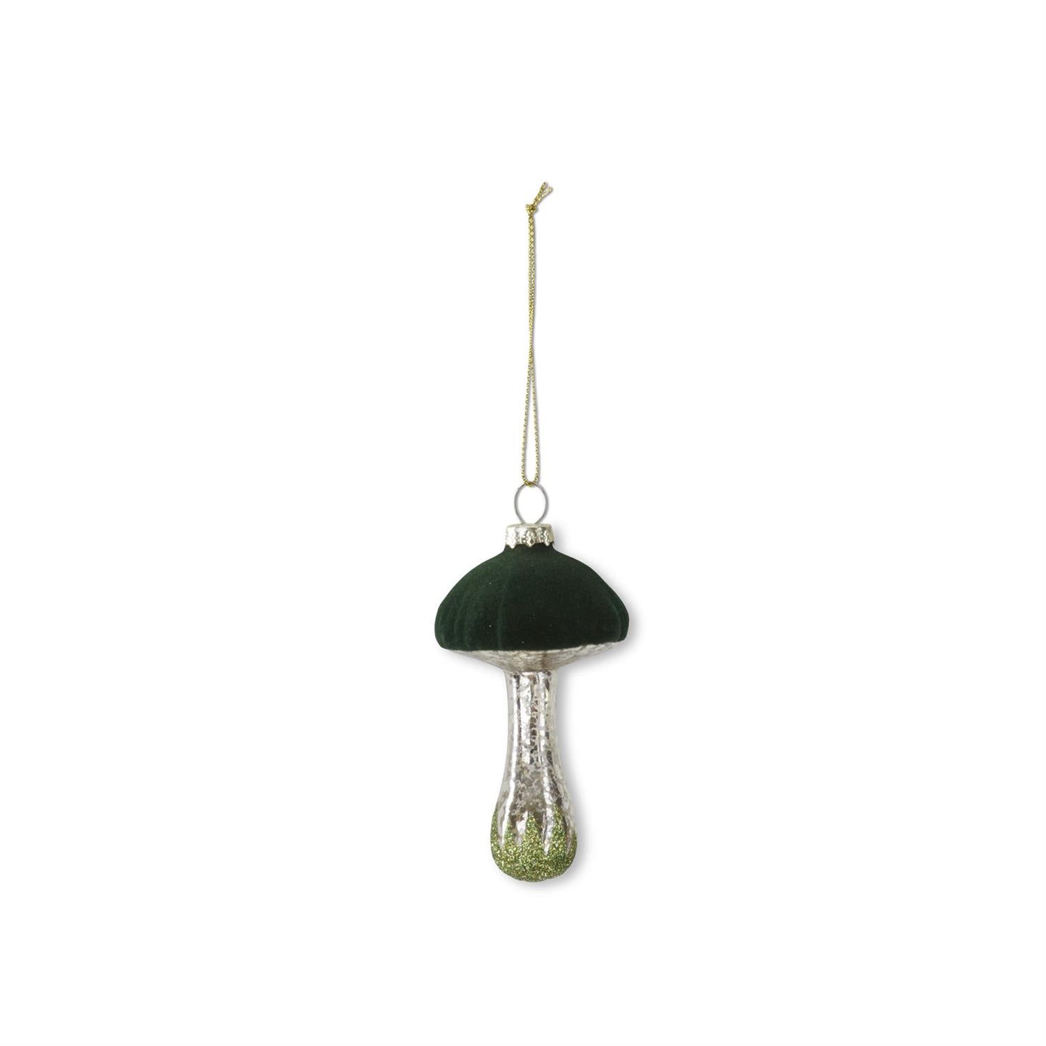 Flocked Top Blown Glass Mushroom Ornaments