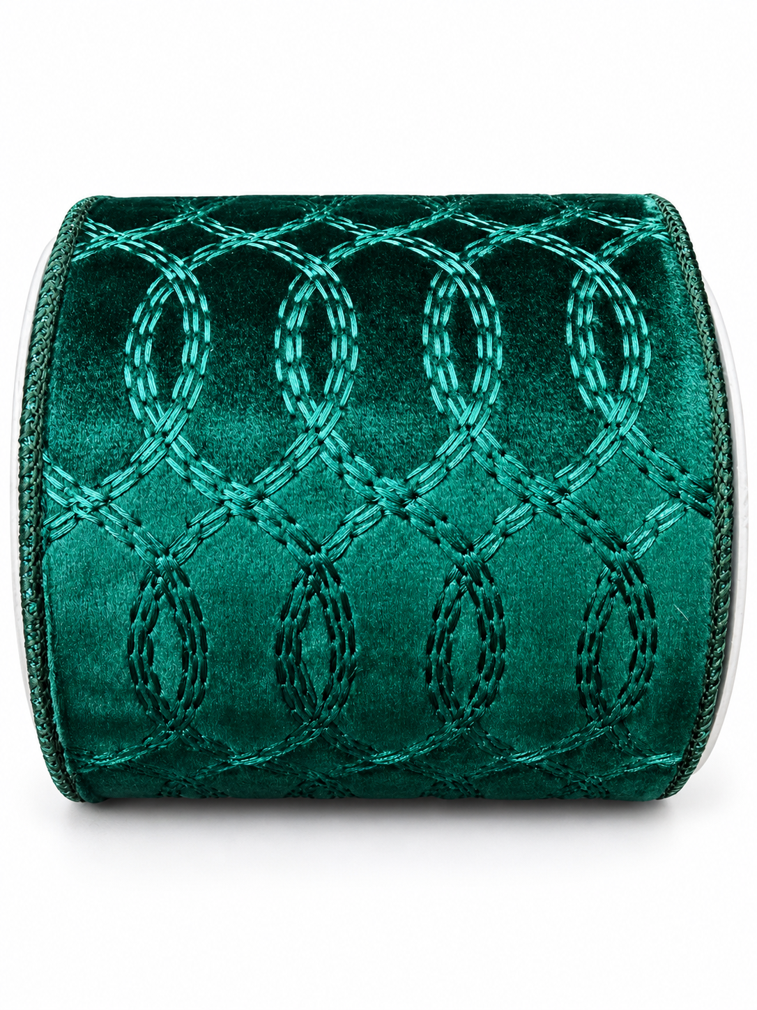 Green Velvet With Entwined Green Embroidery Ribbon 4" x 5 YD