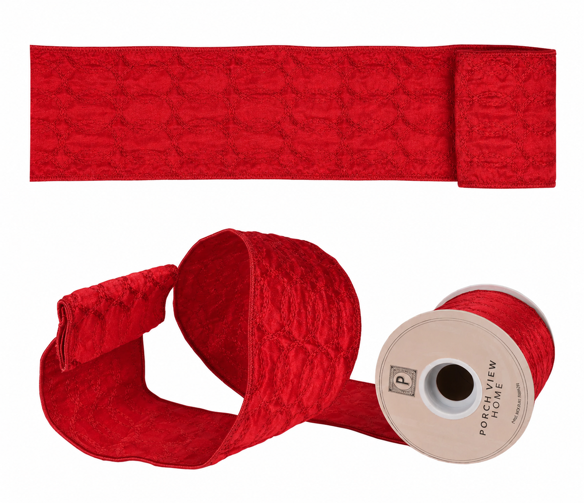 Red Velvet With Entwined Red Embroidery Ribbon 4" x 5 YD