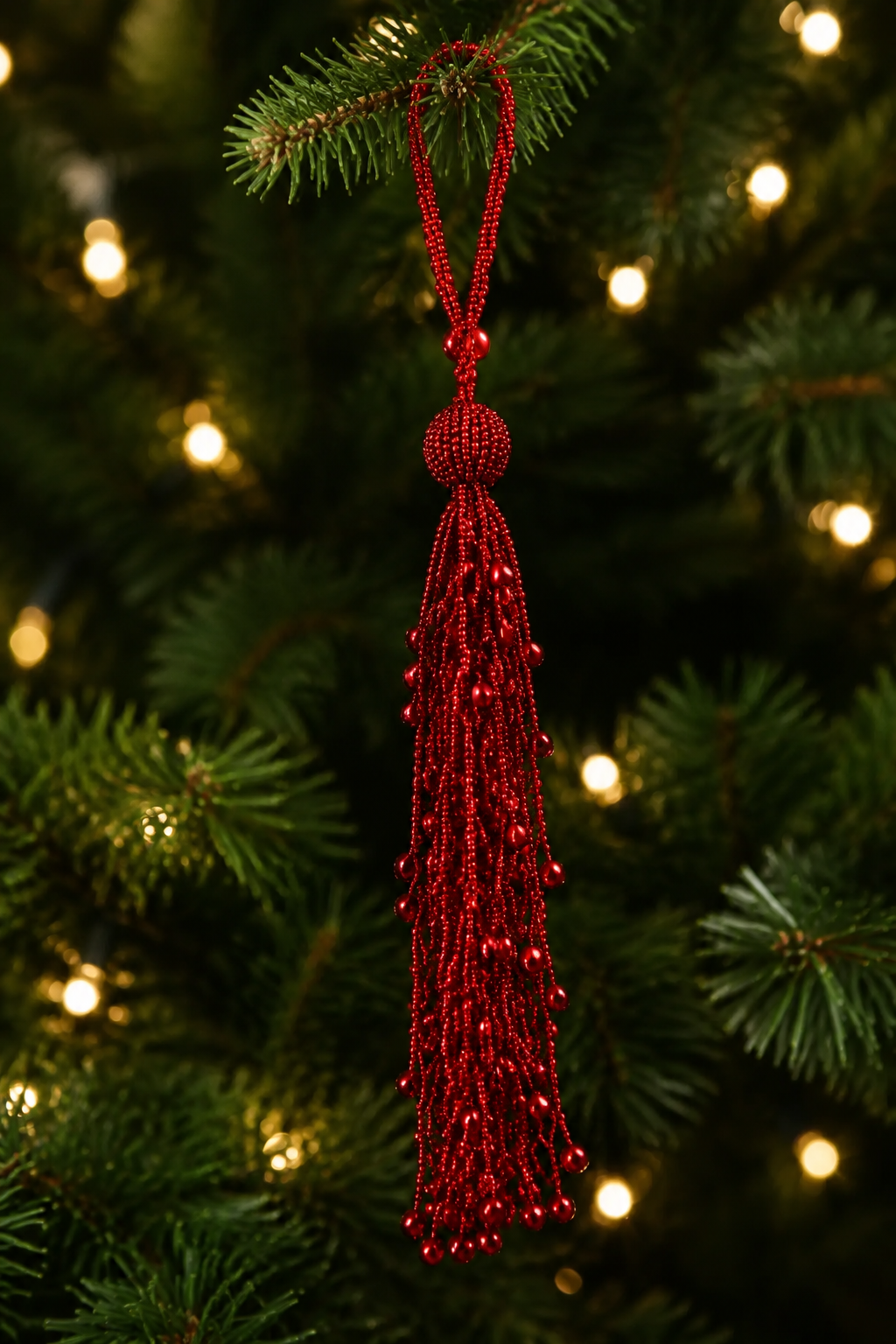 Red Beaded Tassel with Jingle Bells