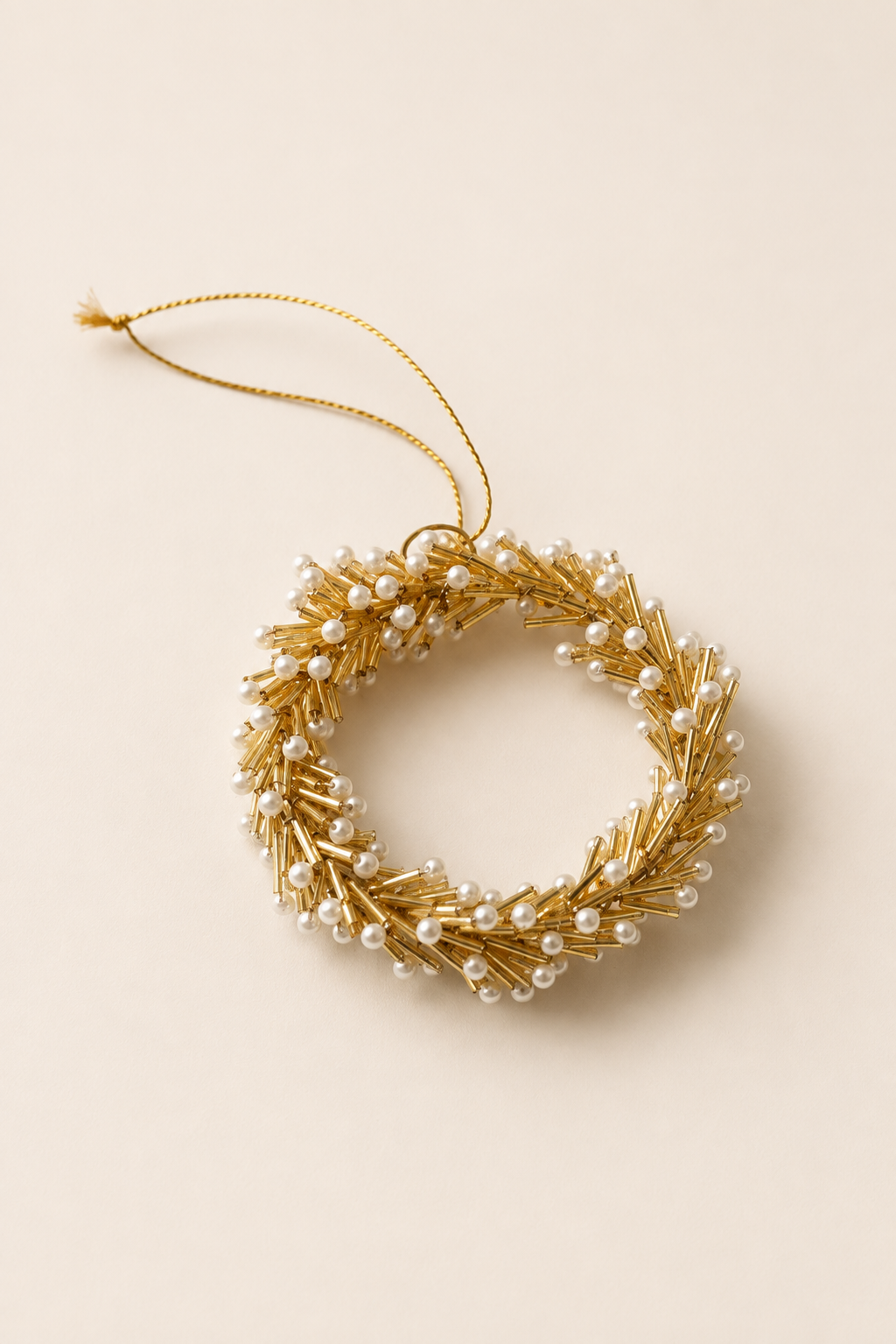 Gold and Pearl Finished Wreath Ornament