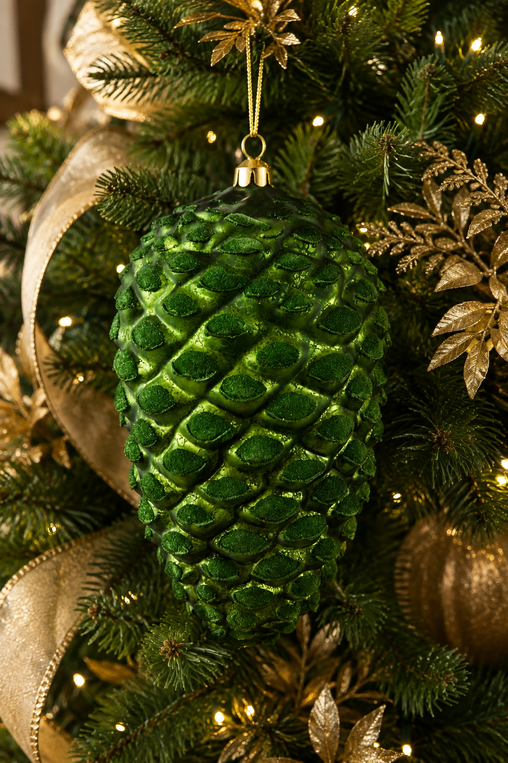 Oversized Green Flocked Pinecone Christmas Tree Ornament - 8.5"