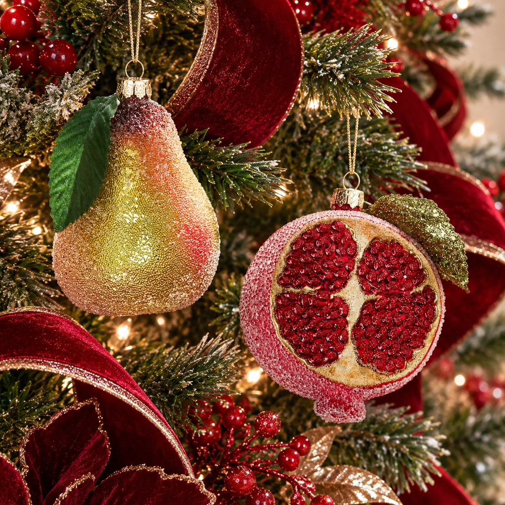 Glass Pomegranate Ornament – Dark Red