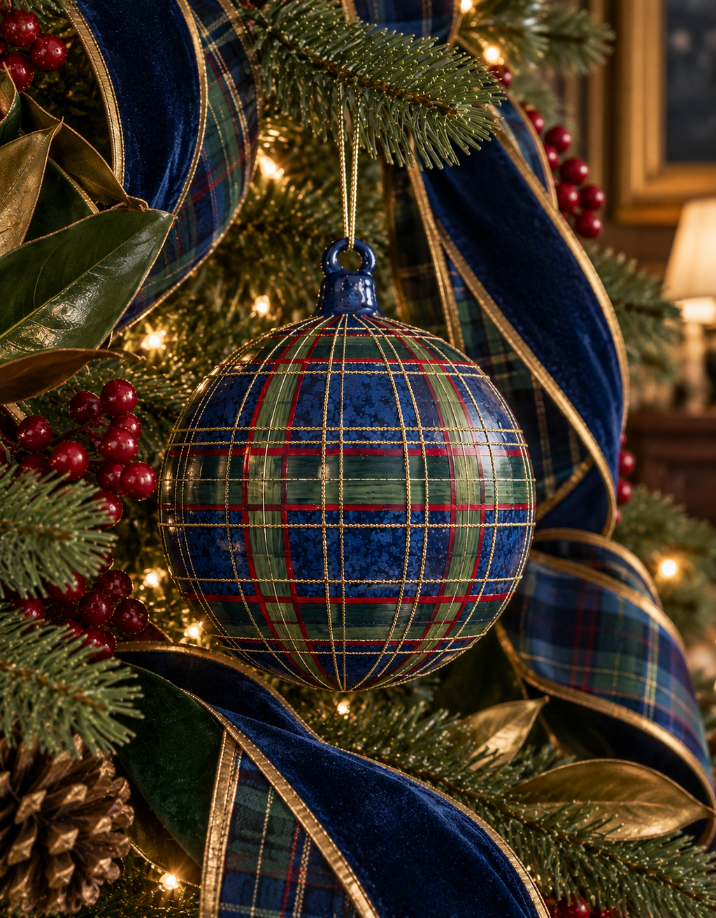 GLASS GENTLEMEN PLAID ORNAMENT