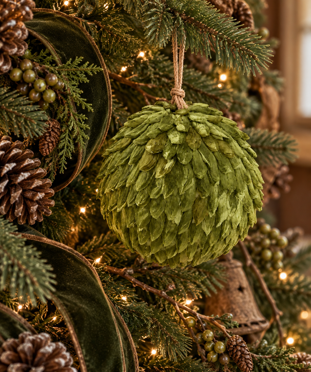 GREEN PETAL LEAF BALL ORNAMENT 6"