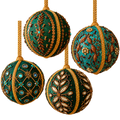 Majestic Embroidered & Jeweled Ornaments 4", Assorted Set Of 4