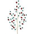 A decorative branch-style wall hanging with thin gold-toned branches and multiple small teardrop-shaped embellishments in red and green, shown against a plain white background.