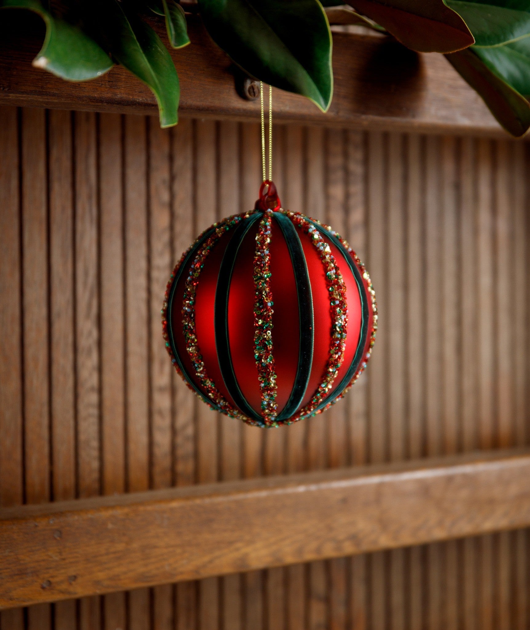Red Beaded Criusted Ornament Large