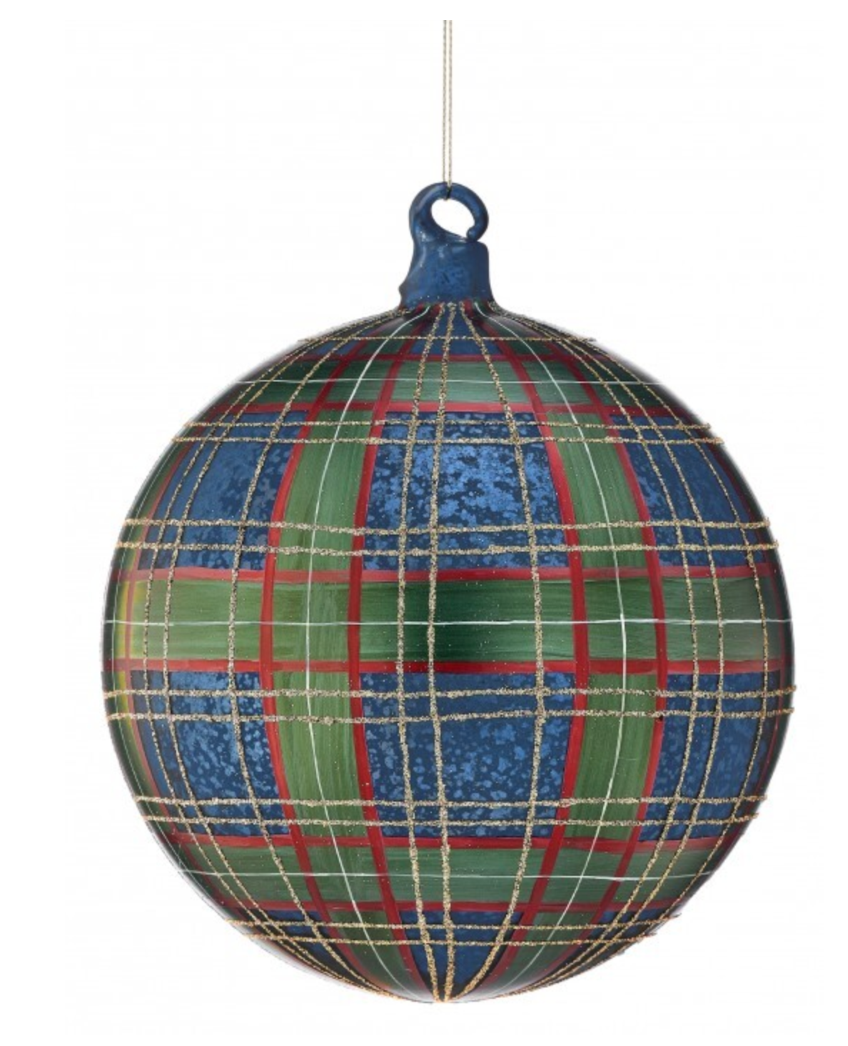 Plaid-patterned Christmas ornament on a white background