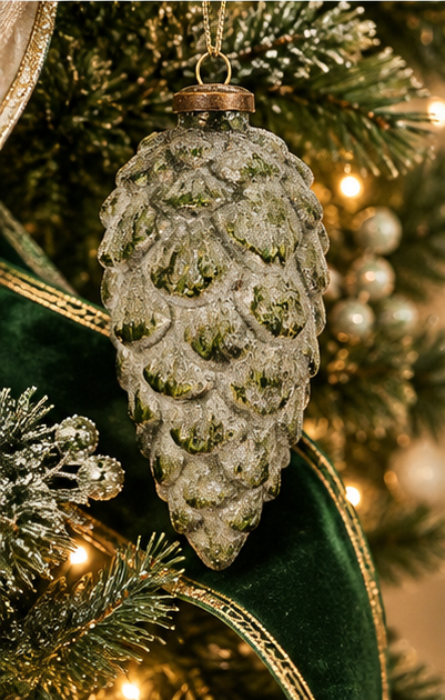 BEADED MERCURY GLASS PINE CONE ORNAMENT