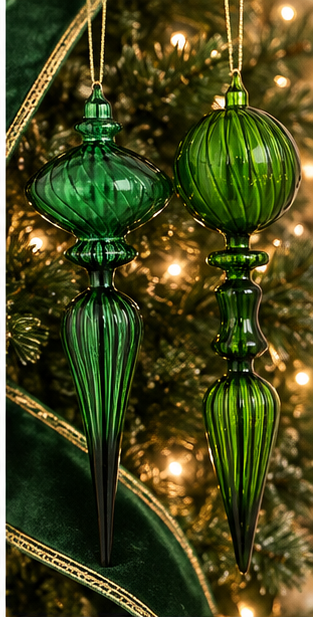 GLASS OPAQUE FINIAL ORNAMENT 12" SET OF 2